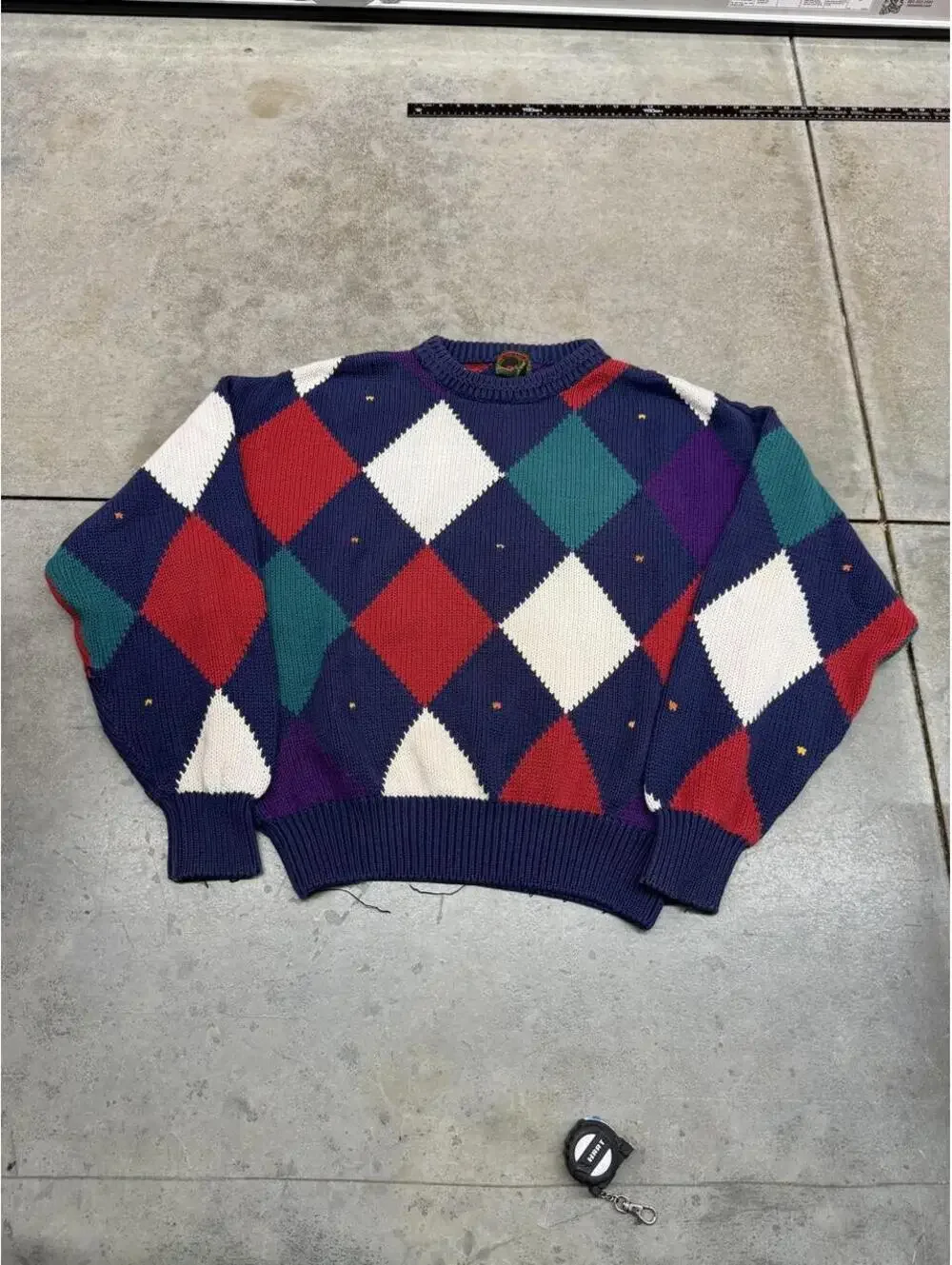 vintage navy red and white boston traders argyle knit sweater size large